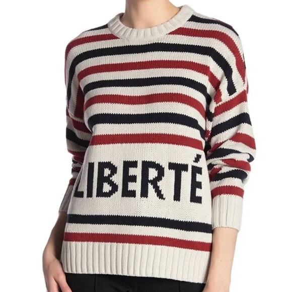 360 Sweater LIBERTE Crew Neck Sweater Breton Striped Chunky Knit Pullover - Picture 1 of 10